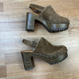 Jessica Simpson Tiarah Block Heel Clogs Tobacco Suede Women's Size 8.5 NEW